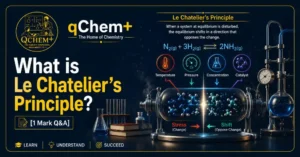 What is Le Chatelier’s Principle? [1 Mark Q&A] – qChem+ The Home of Chemistry chemistry featured image illustrating chemical equilibrium, stress and shift, and reaction conditions like temperature, pressure, concentration, and catalyst for HSC, SSC, O Level, AS Level, and A Level students.